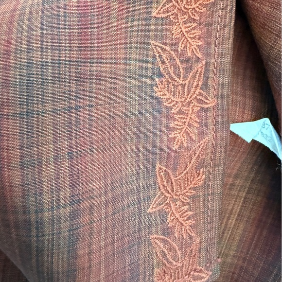 Tommy Bahama Silk Wool Shirt L Burnt Orange Plaid Embroidered Floral Details - Picture 8 of 10